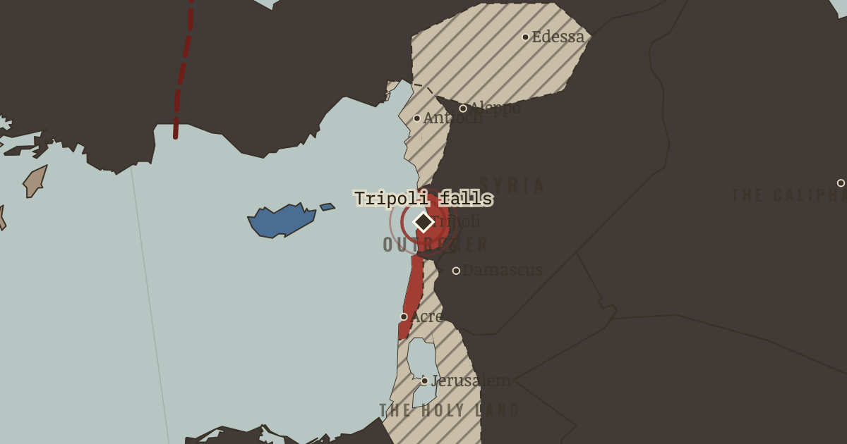 Map showing The fall of Tripoli — The Crusades, 1095–1291