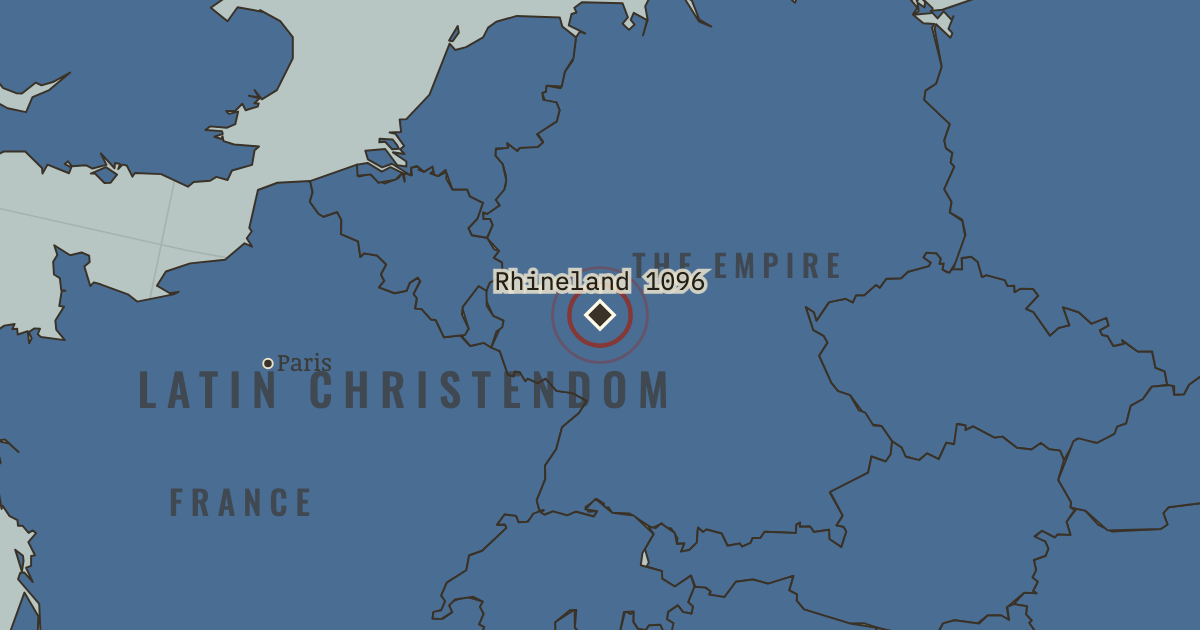 Map showing The Rhineland massacres — The Crusades, 1095–1291