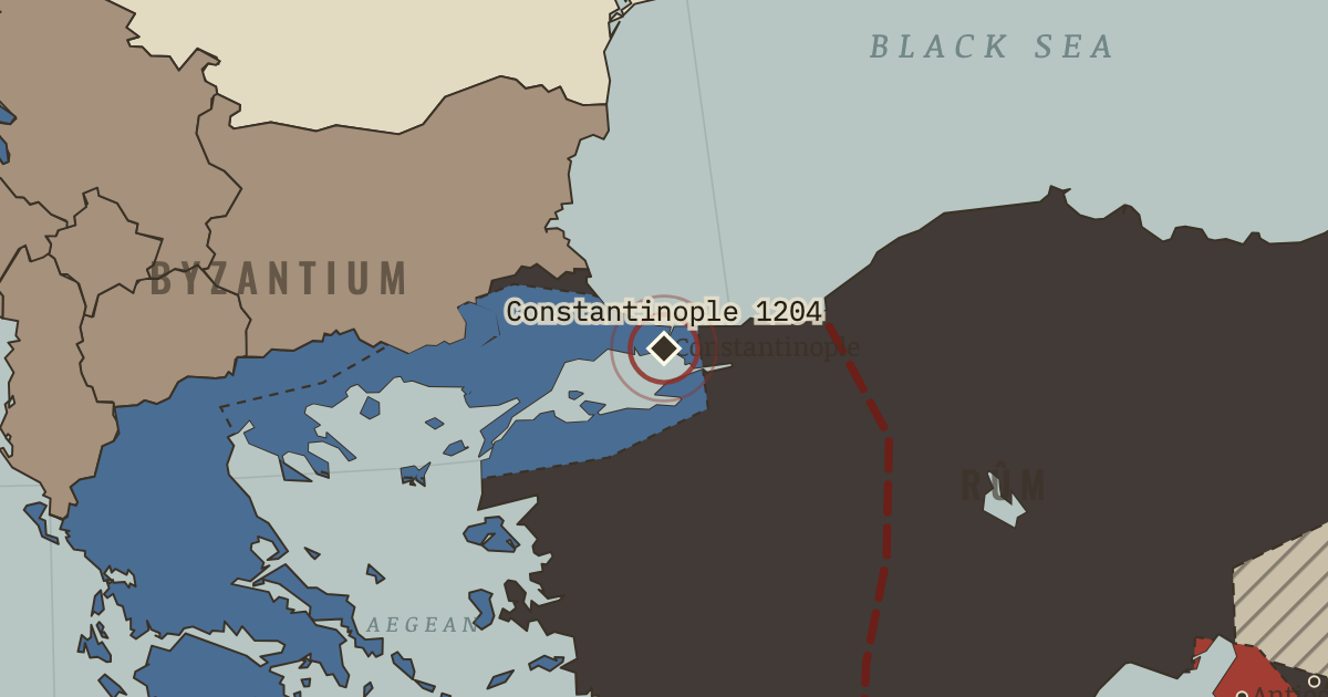 Map showing The sack of Constantinople — The Crusades, 1095–1291