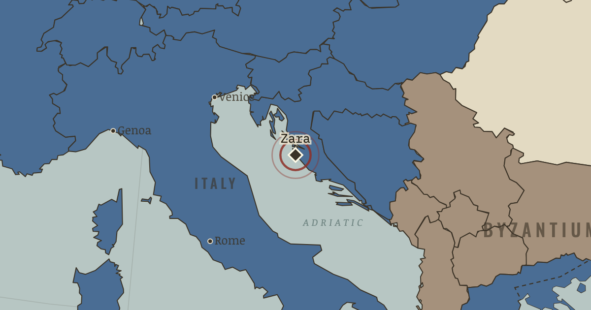 Map showing The sack of Zara — The Crusades, 1095–1291