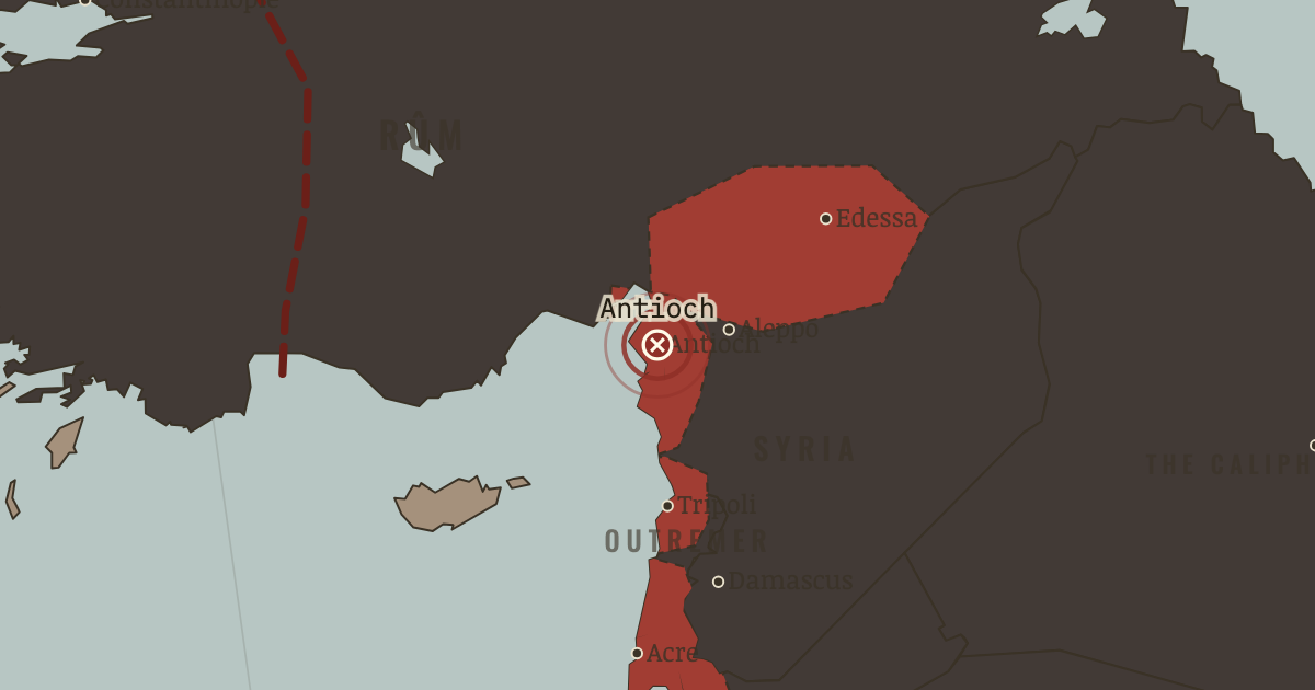 Map showing The Siege of Antioch — The Crusades, 1095–1291