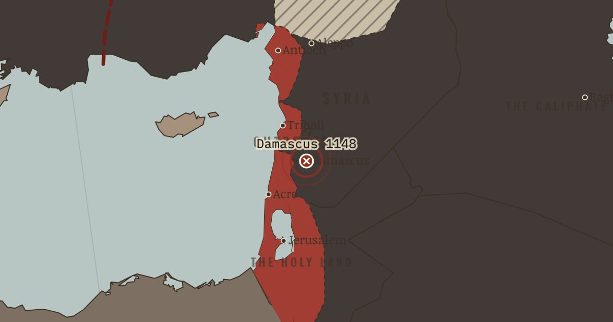 Map showing The siege of Damascus — The Crusades, 1095–1291