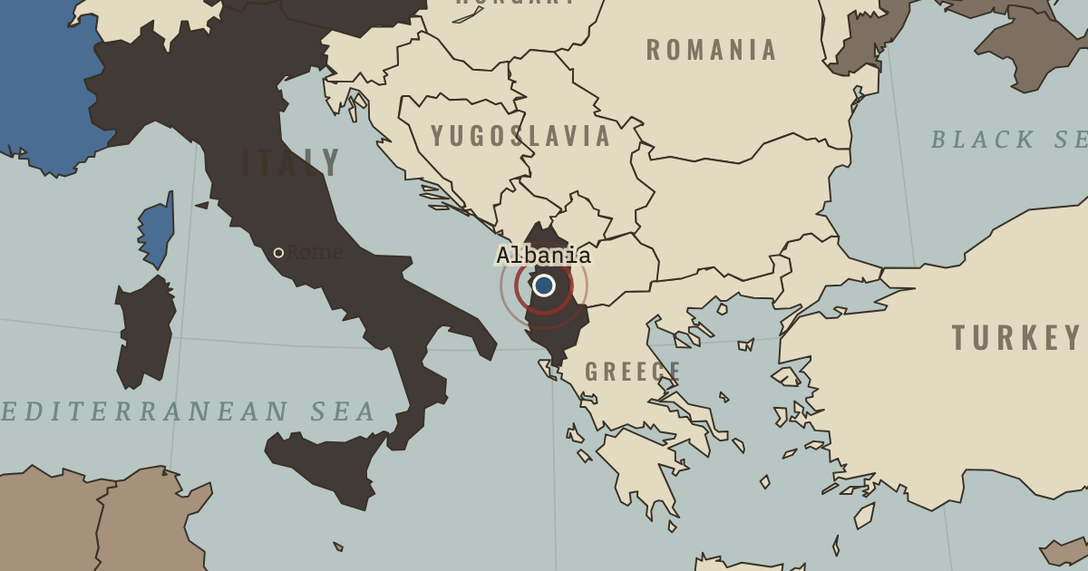 Map showing Italy seizes Albania — The Road to War, 1931–1941