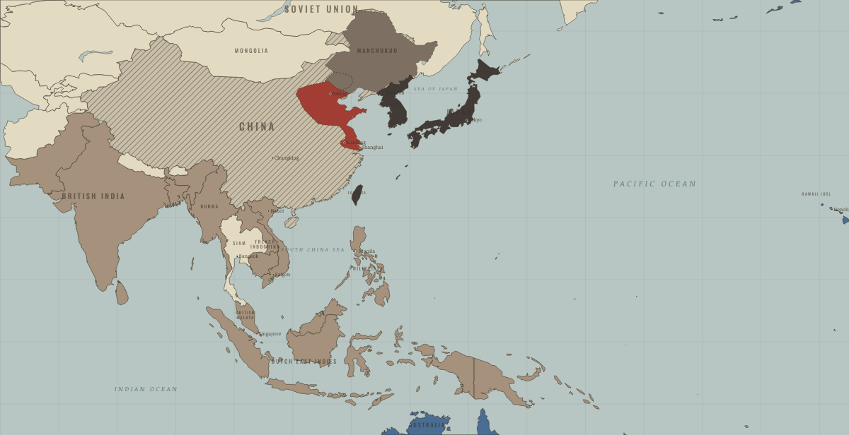 Map of Asia and the Pacific on the road to war in JUL 1937: Marco Polo Bridge — the China war