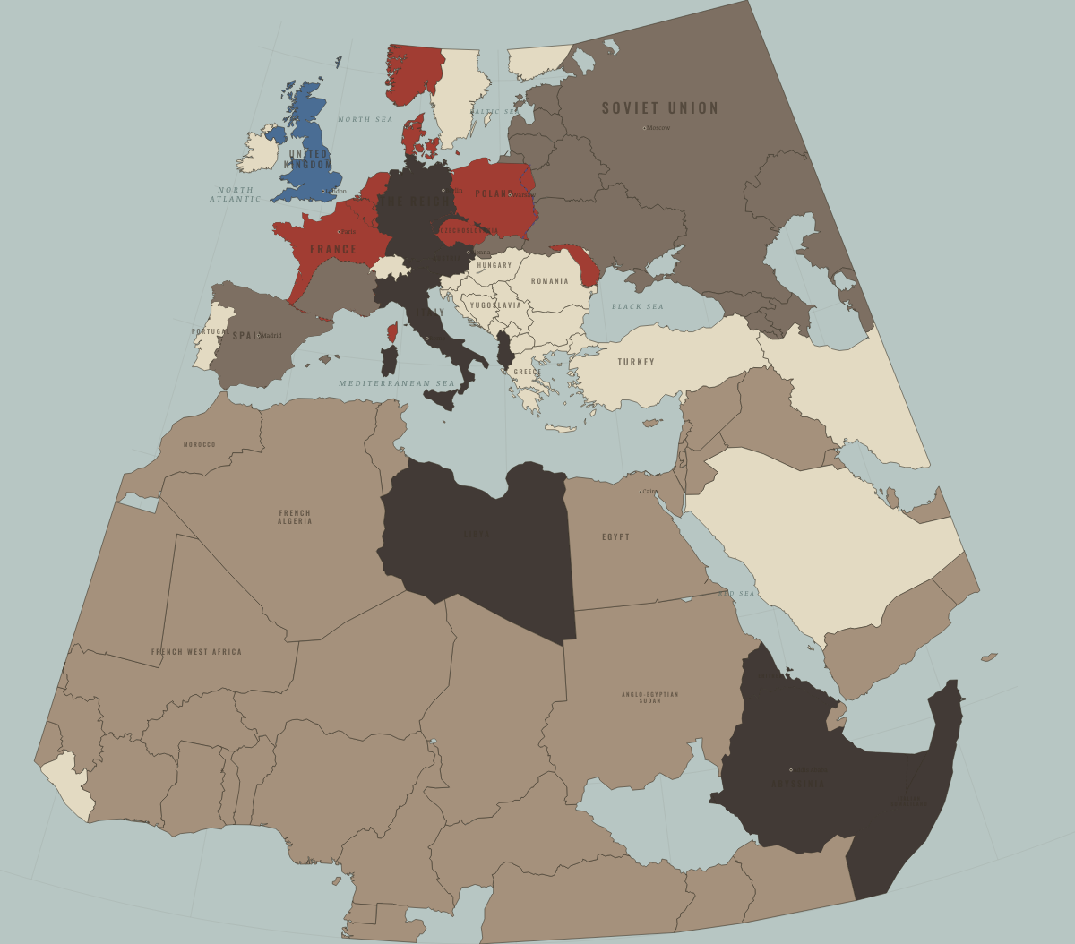 Map of Europe on the road to war in JUN 1940: The West falls