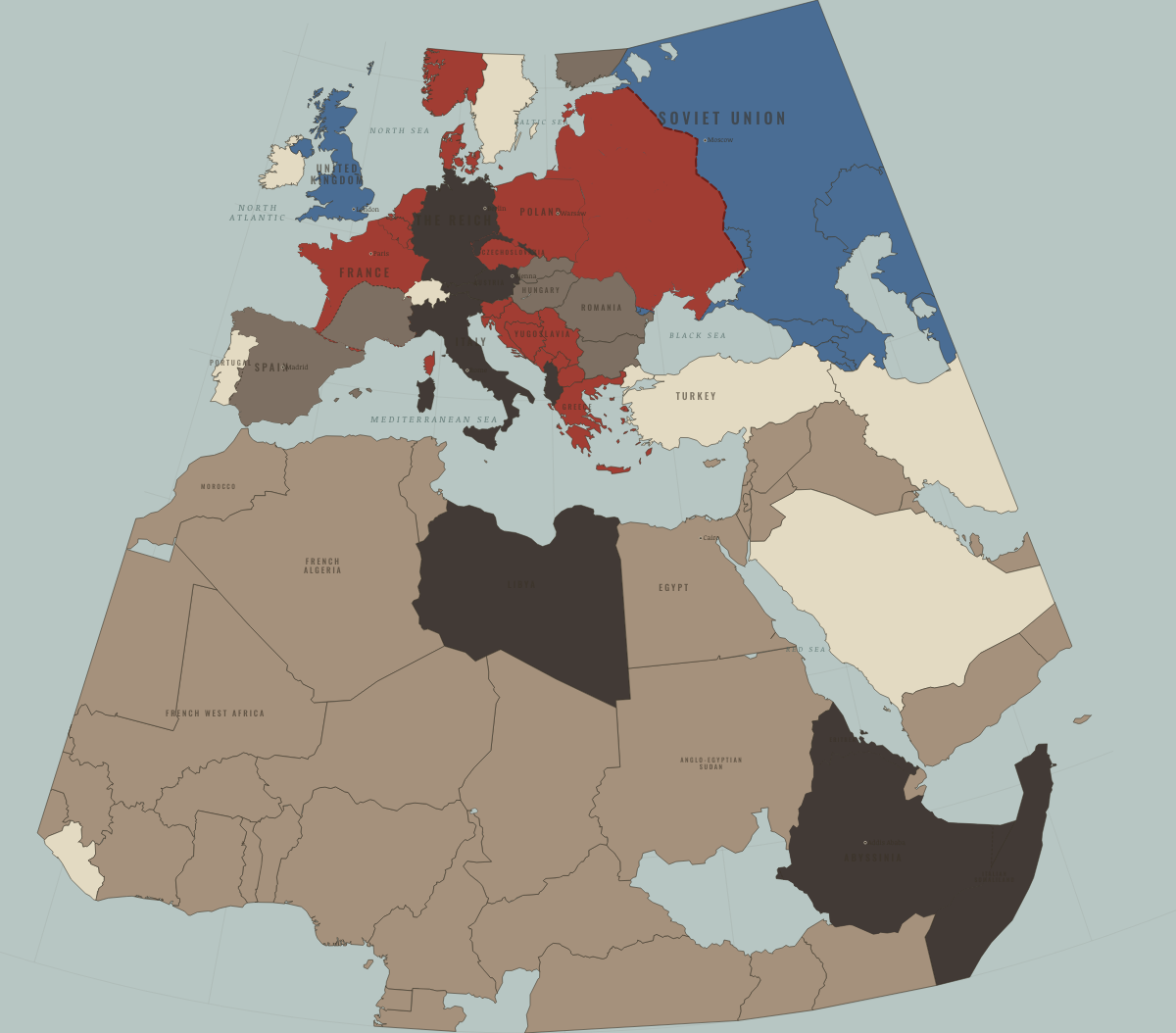 Map of Europe on the road to war in JUN–DEC 1941: Barbarossa — the Pact torn up