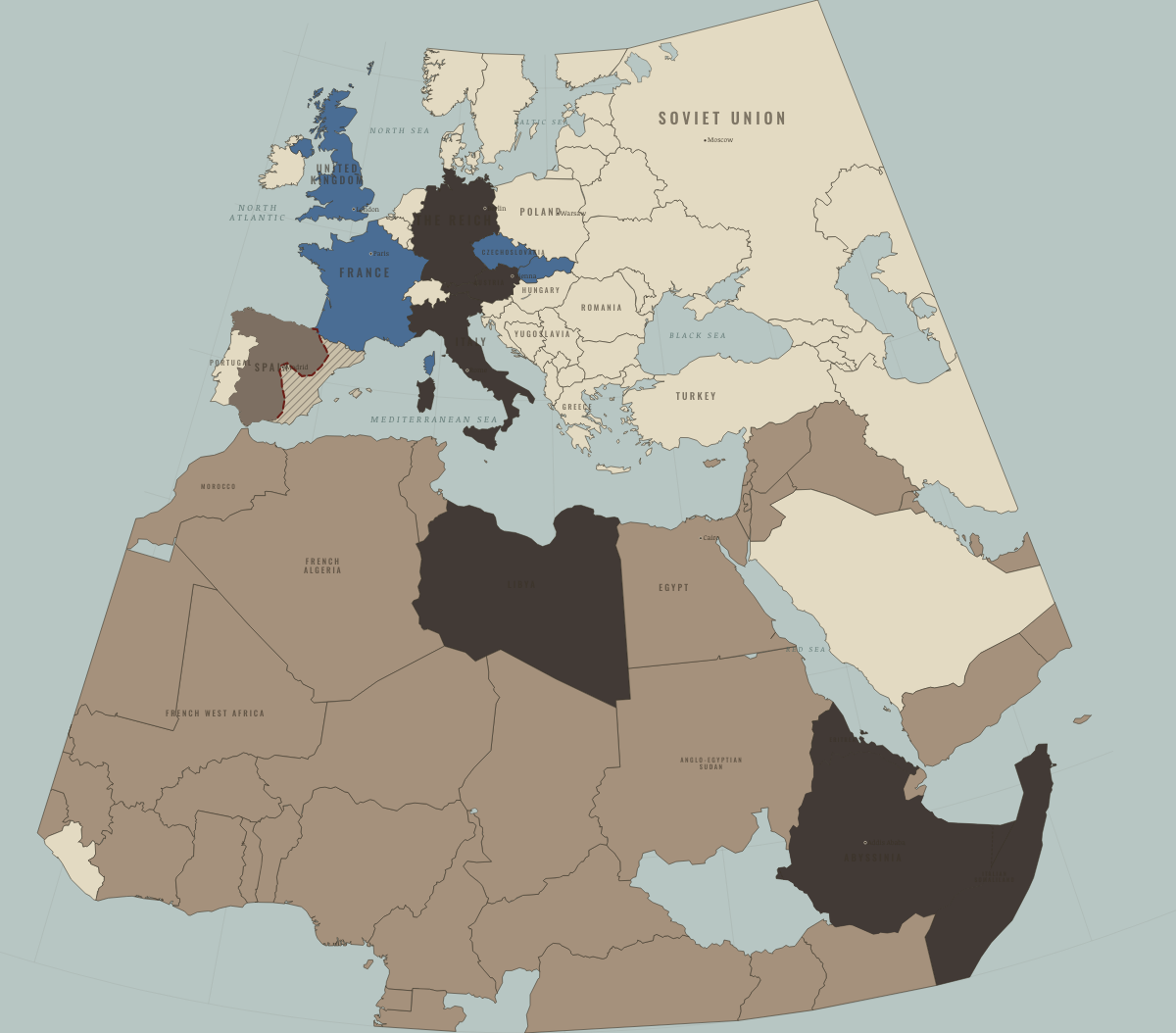 Map of Europe on the road to war in MAR 1938: The Anschluss
