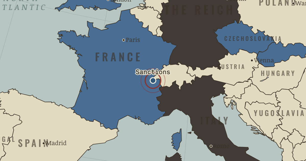 Map showing Sanctions without teeth — The Road to War, 1931–1941