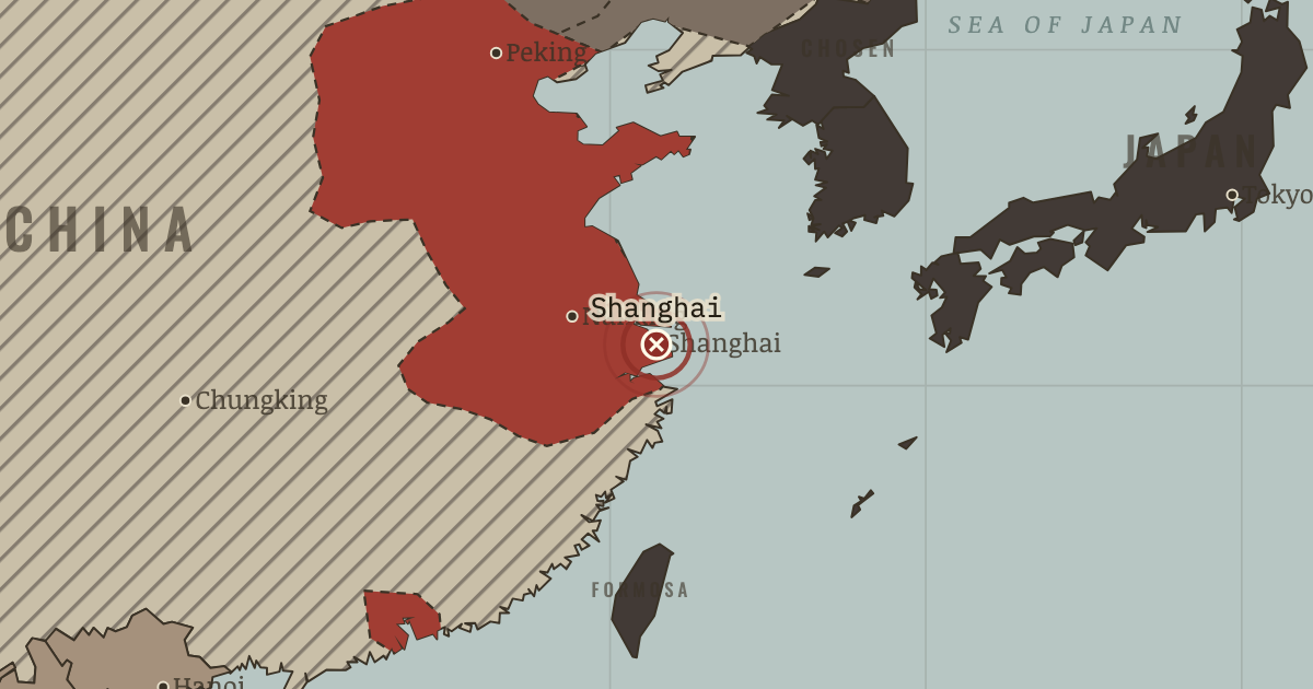 Map showing The Battle of Shanghai — The Road to War, 1931–1941