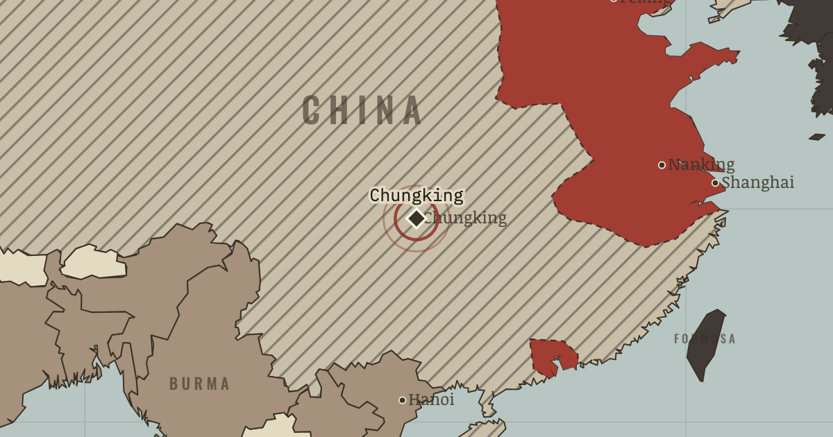 Map showing The bombing of Chungking — The Road to War, 1931–1941