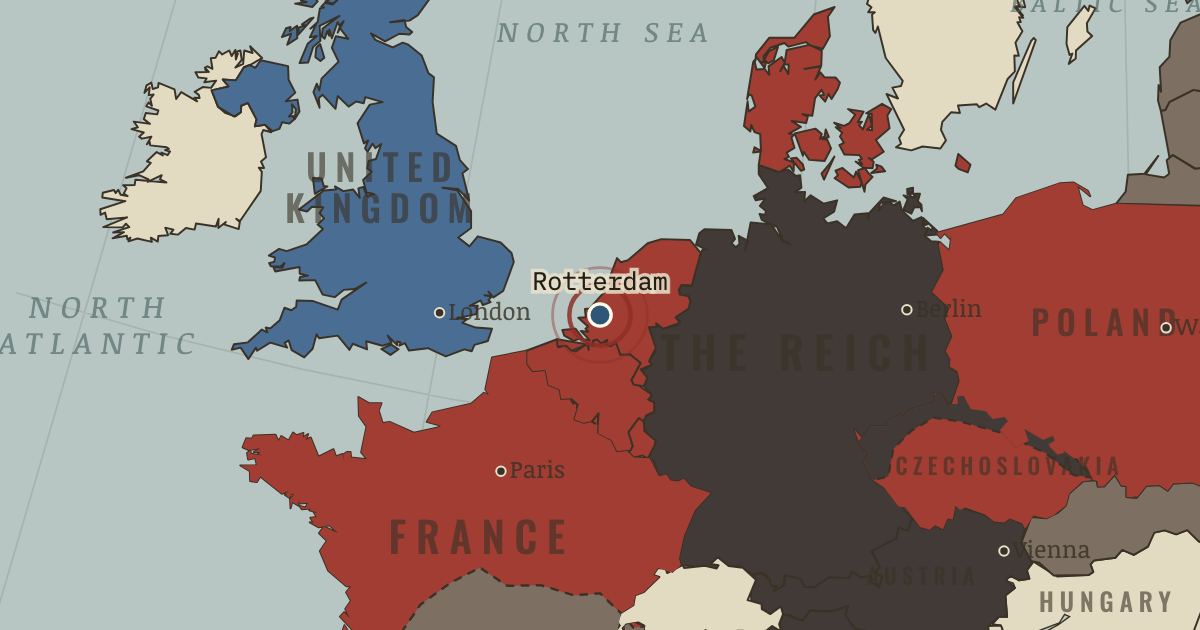 Map showing The bombing of Rotterdam — The Road to War, 1931–1941