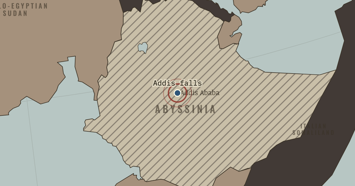 Map showing The fall of Addis Ababa — The Road to War, 1931–1941