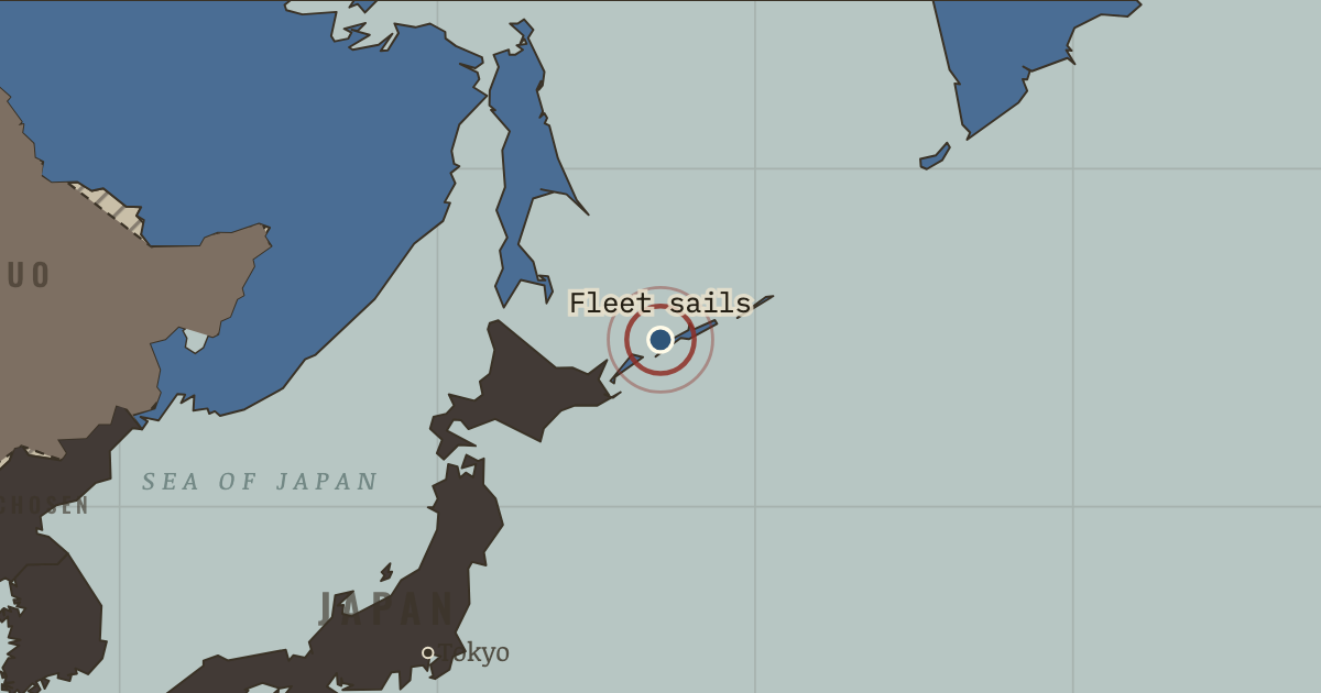 Map showing The fleet sails — The Road to War, 1931–1941