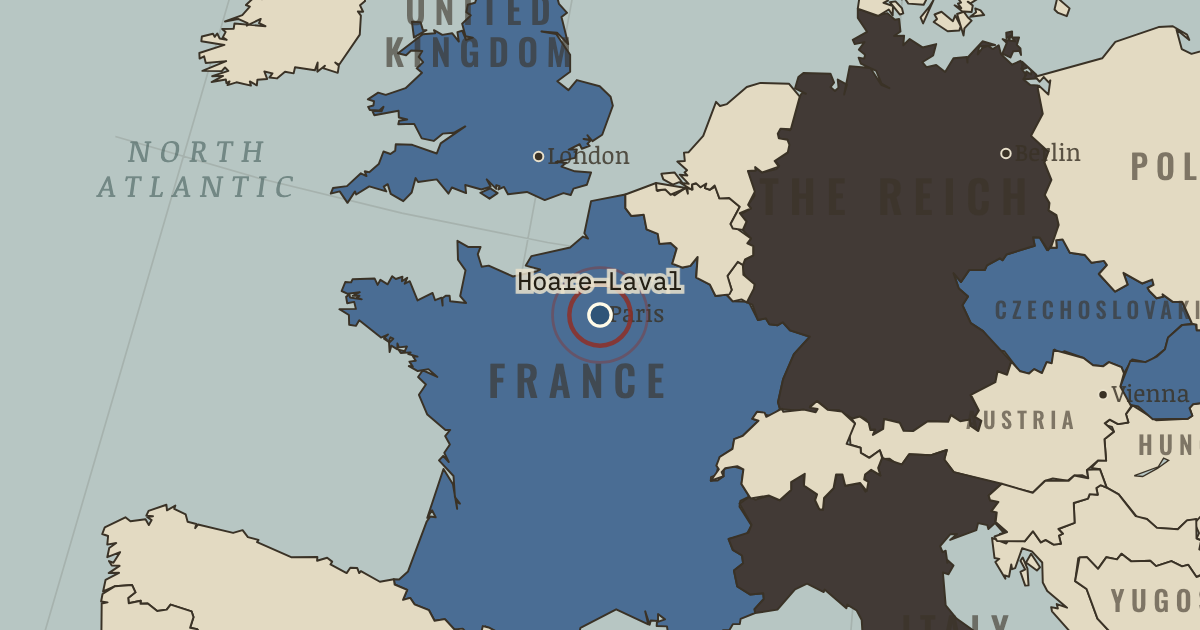 Map showing The Hoare–Laval Pact — The Road to War, 1931–1941