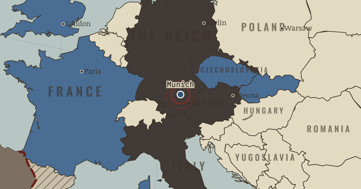 Map showing The Munich Conference — The Road to War, 1931–1941