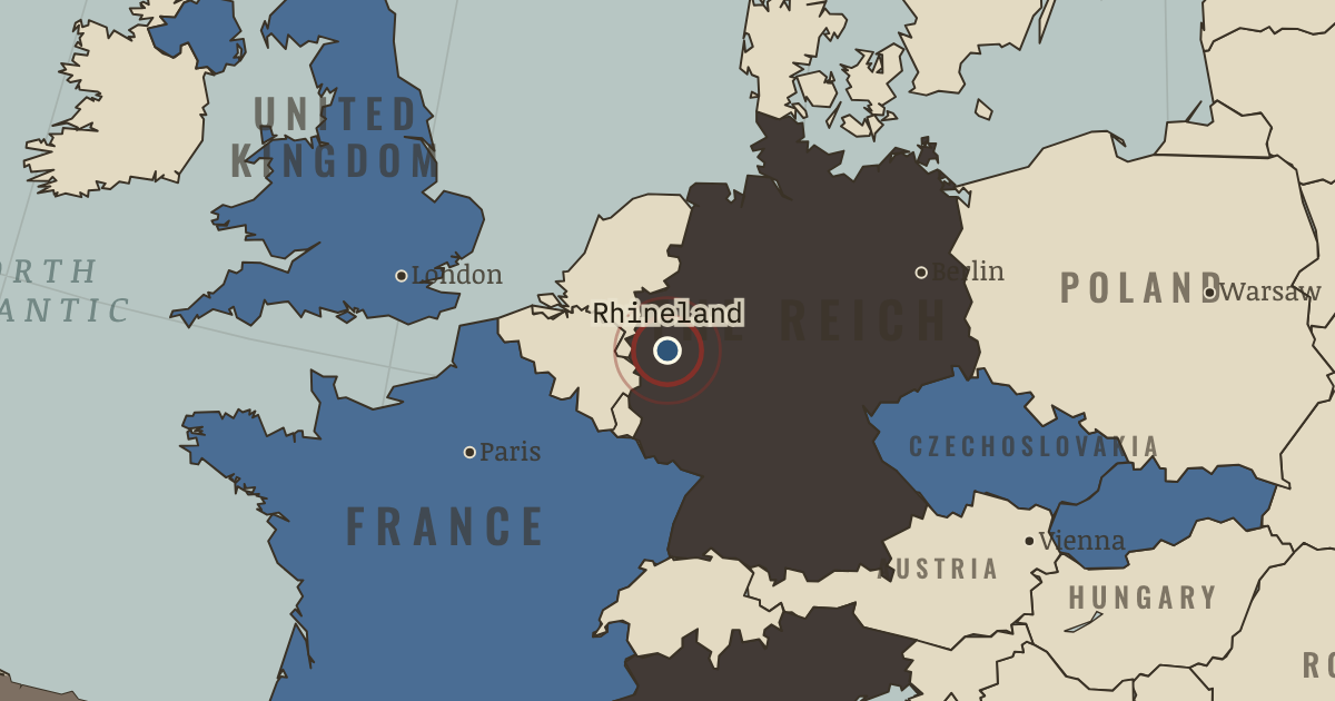 Map showing The Rhineland reoccupied — The Road to War, 1931–1941