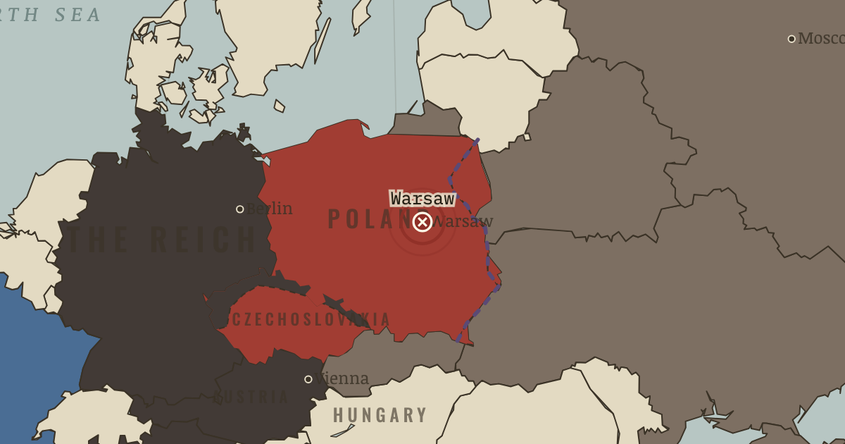 Map showing The siege of Warsaw — The Road to War, 1931–1941