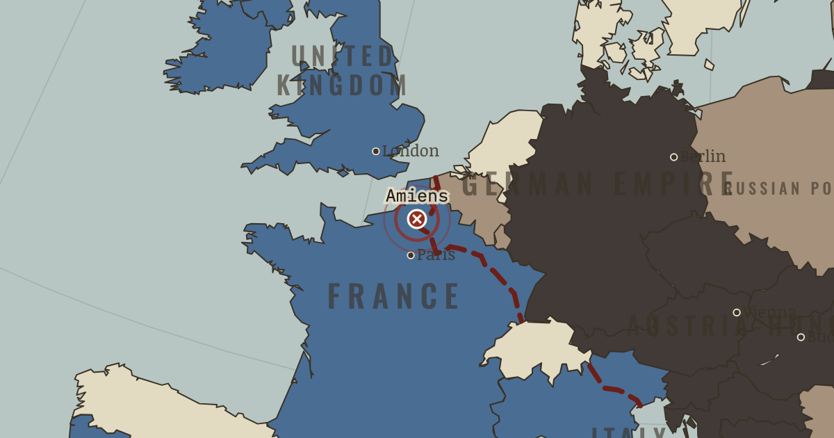 Map showing Amiens — The Great War, 1914–1918