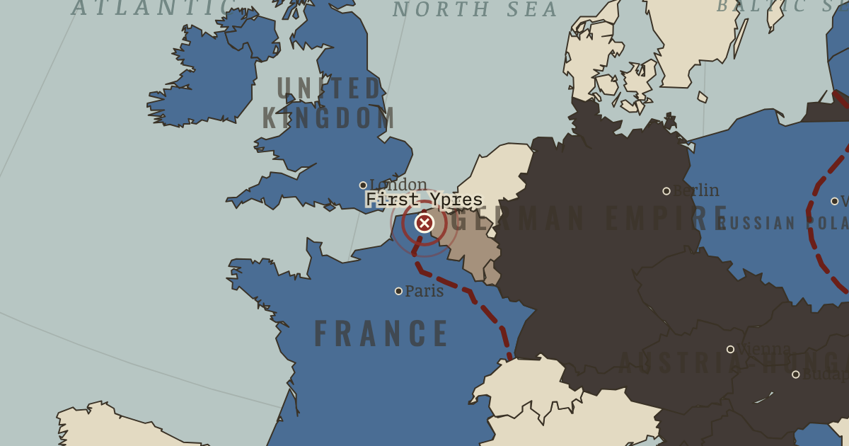 Map showing First Ypres — The Great War, 1914–1918