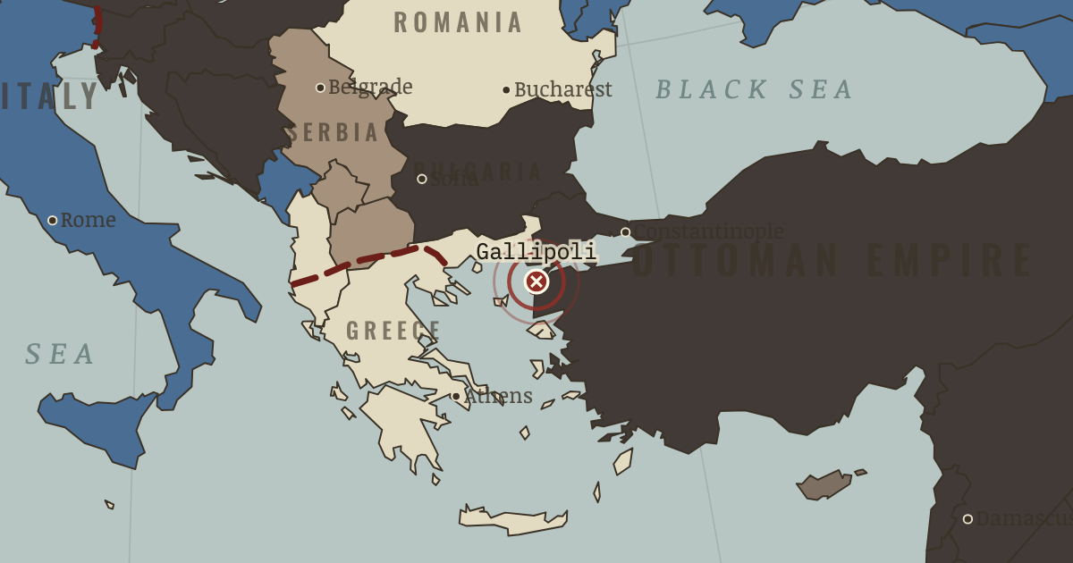 Map showing Gallipoli — The Great War, 1914–1918