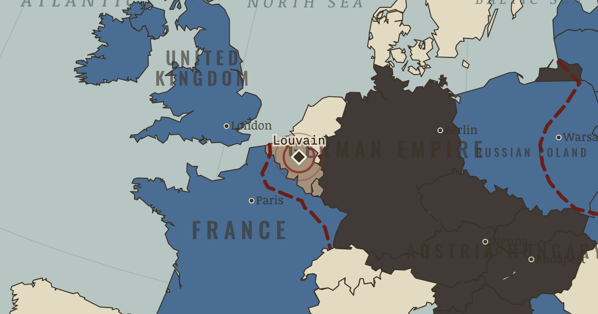 Map showing Louvain — The Great War, 1914–1918