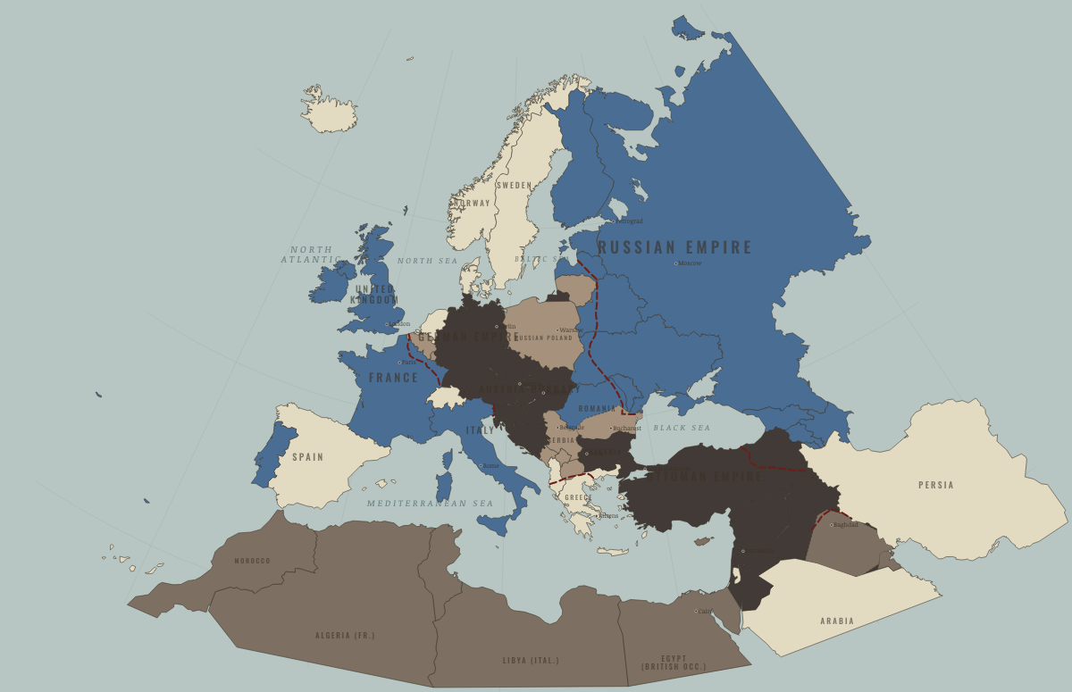 Map of the Europe &Amp; the Near East in APR 1917: The strain of three years