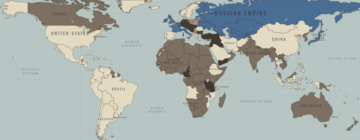 Map of the Global War in DEC 1915: The colonial campaigns
