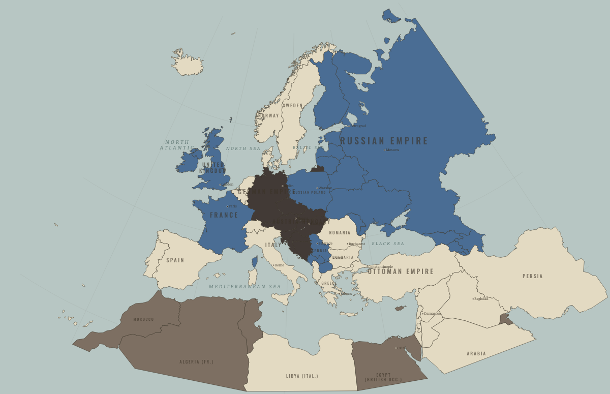 Map of the Europe &Amp; the Near East in JUL 1914: The powder keg