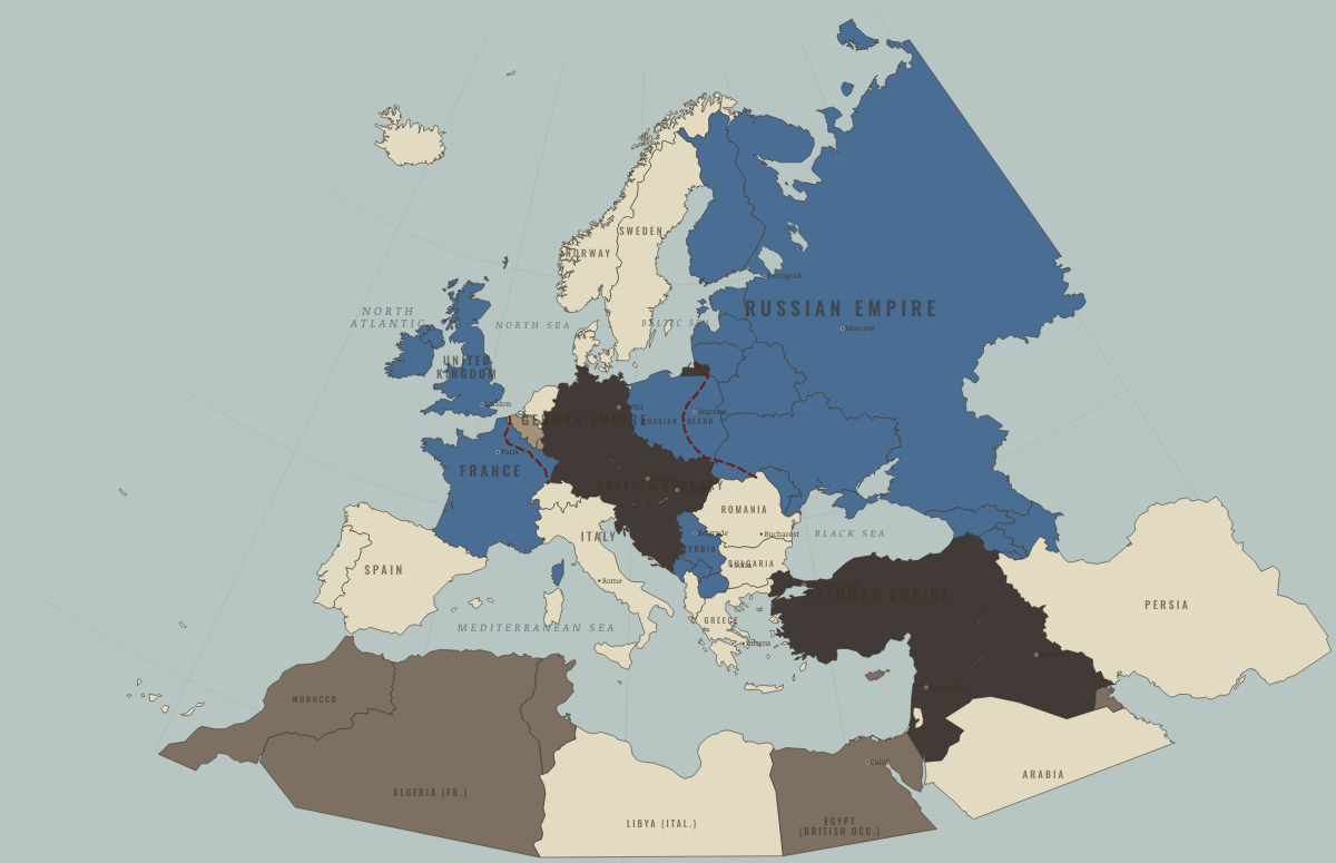 Map of the Europe &Amp; the Near East in NOV 1914: The Ottomans enter