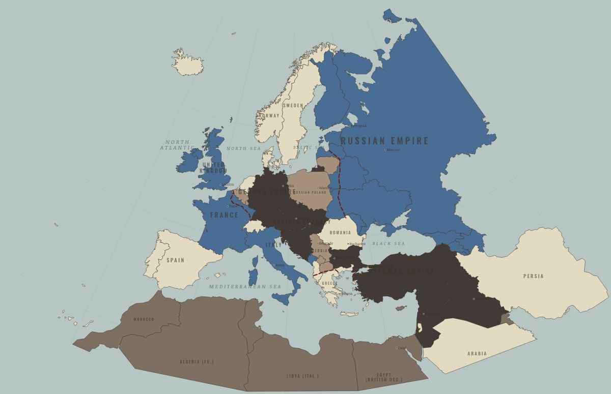 Map of the Europe &Amp; the Near East in NOV 1915: The widening war