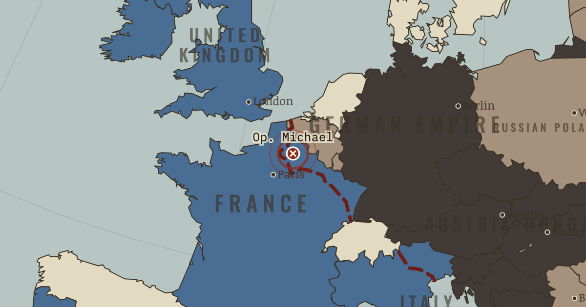 Map showing Operation Michael — The Great War, 1914–1918