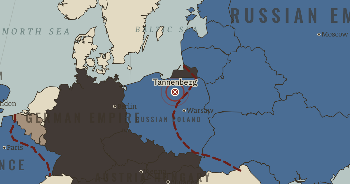 Map showing Tannenberg — The Great War, 1914–1918