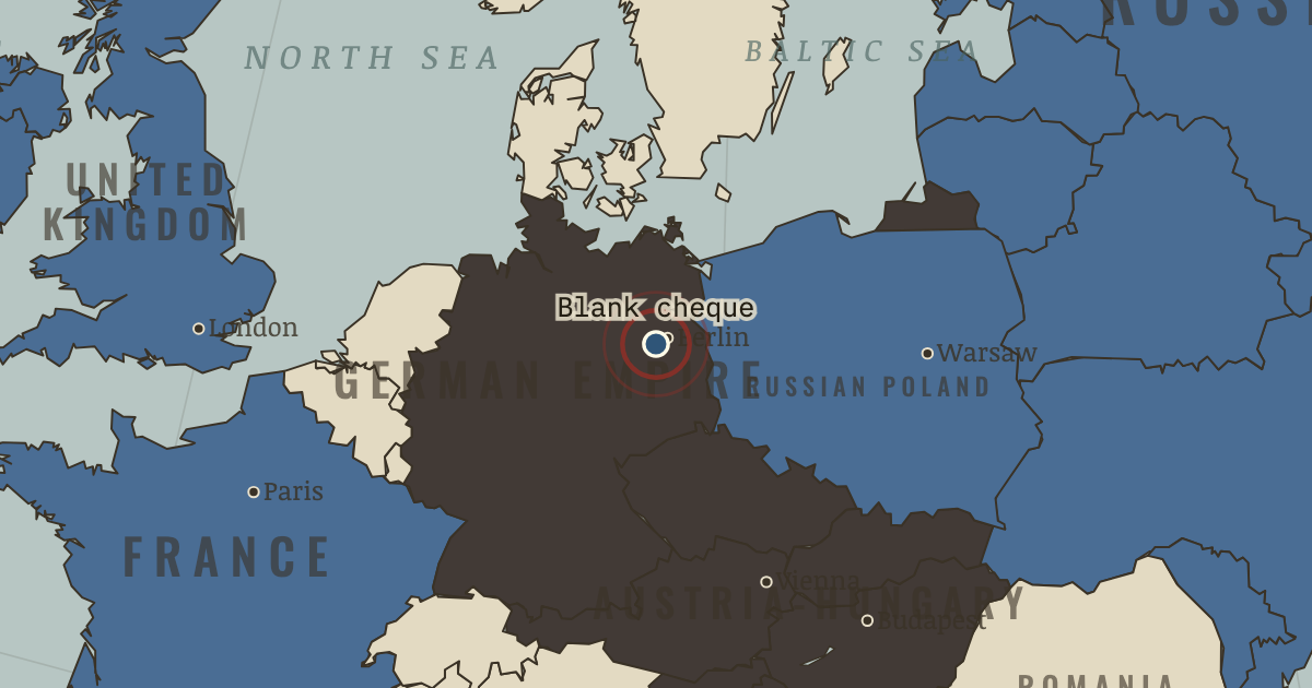 Map showing The blank cheque — The Great War, 1914–1918