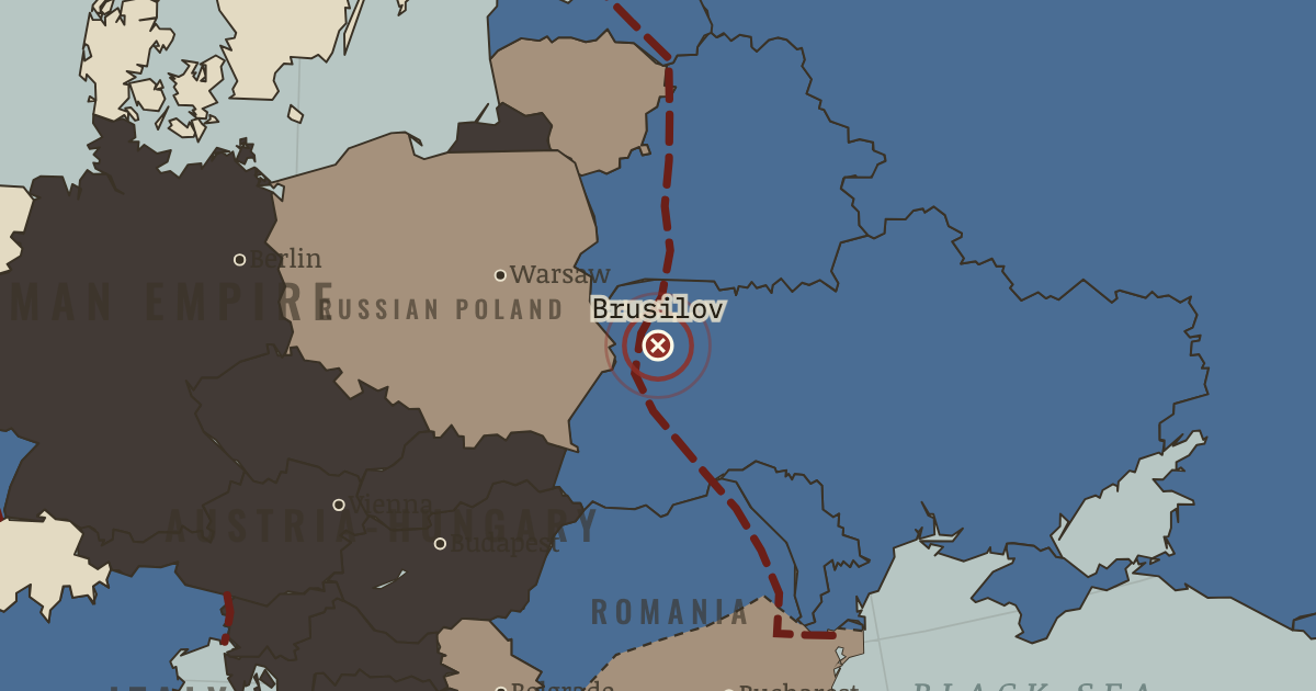 Map showing The Brusilov Offensive — The Great War, 1914–1918
