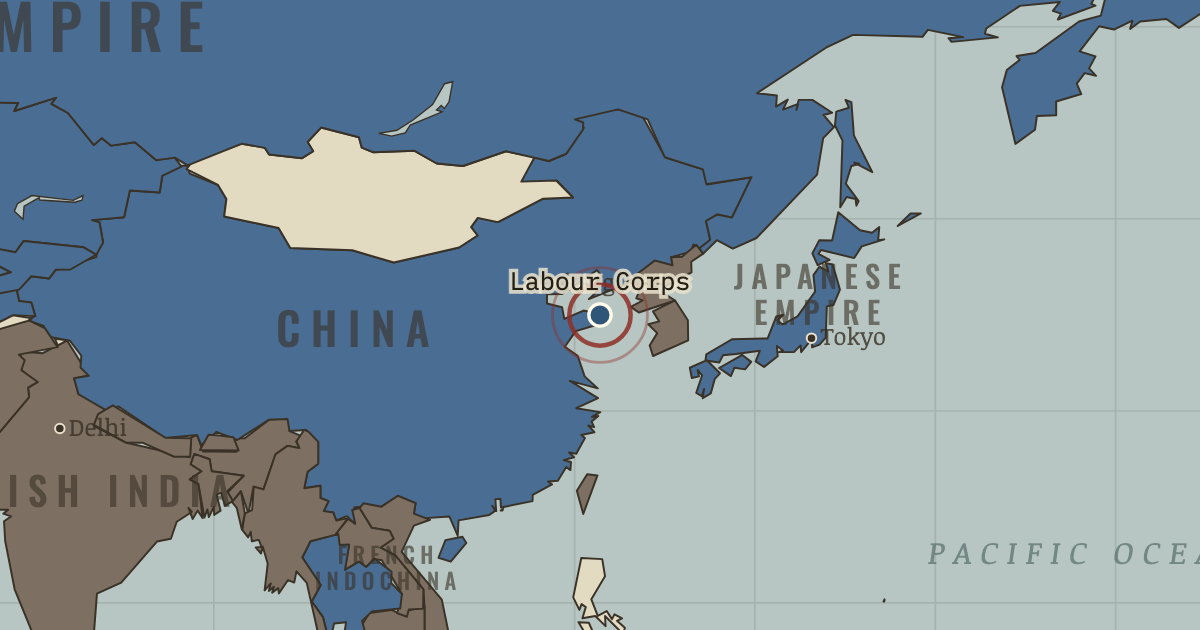 Map showing The Chinese Labour Corps — The Great War, 1914–1918
