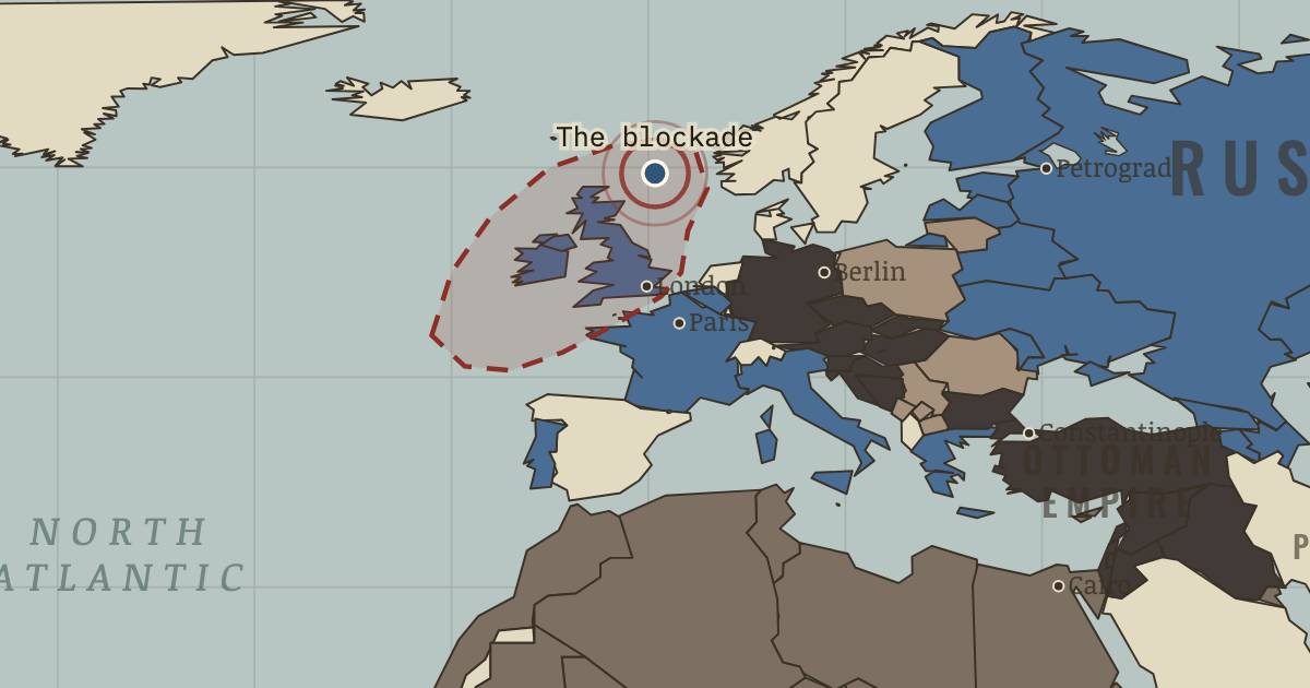 Map showing The Northern Patrol — The Great War, 1914–1918