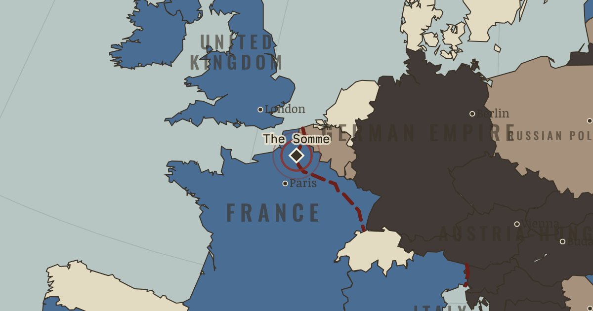 Map showing The Somme, 1 July — The Great War, 1914–1918