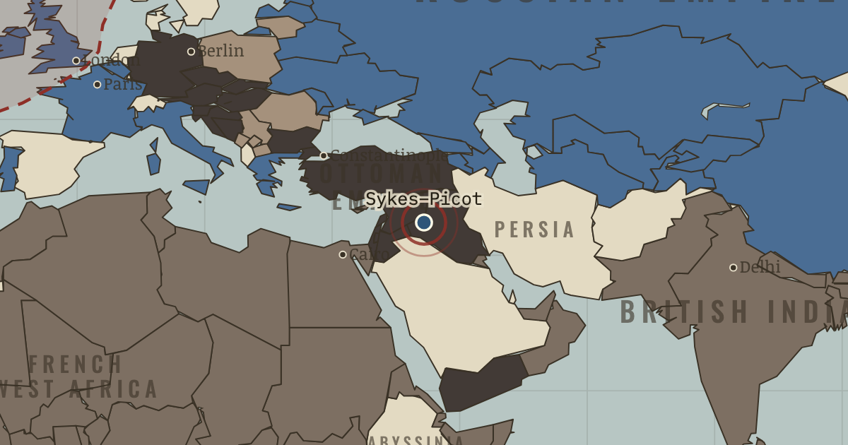 Map showing The Sykes–Picot line — The Great War, 1914–1918
