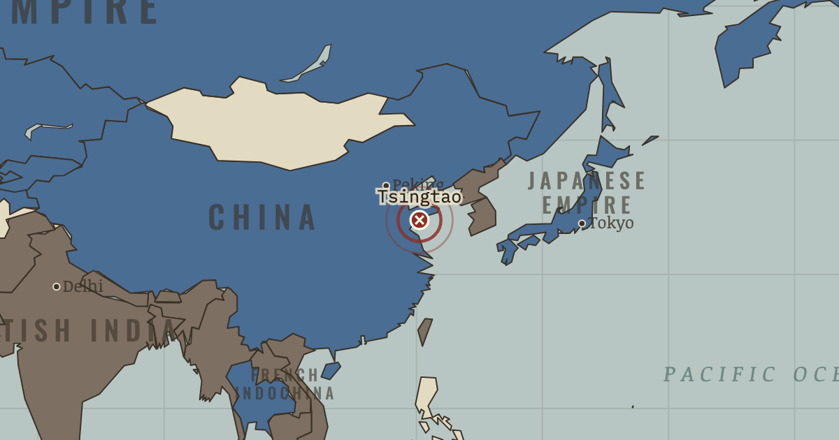 Map showing Tsingtao — The Great War, 1914–1918