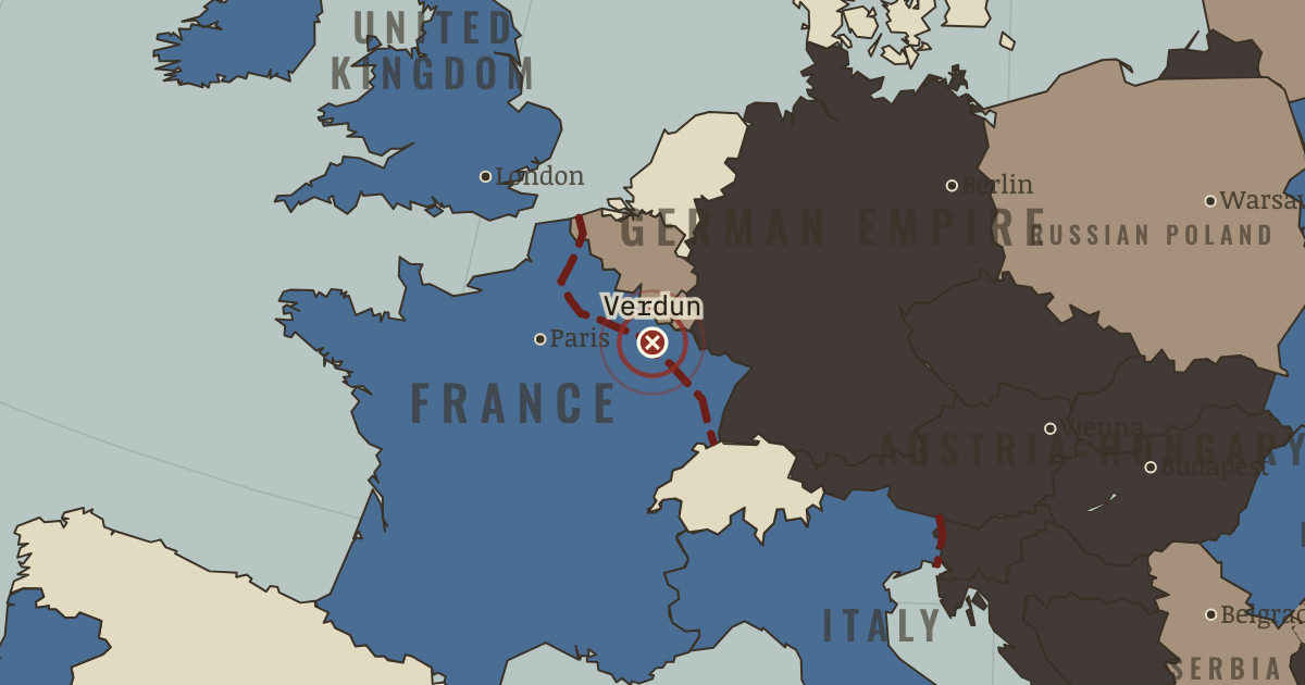 Map showing Verdun — The Great War, 1914–1918