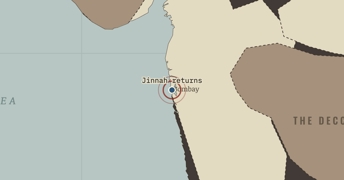 Map showing Bombay — Jinnah rebuilds the League — Indian Independence & Partition, 1905–1948