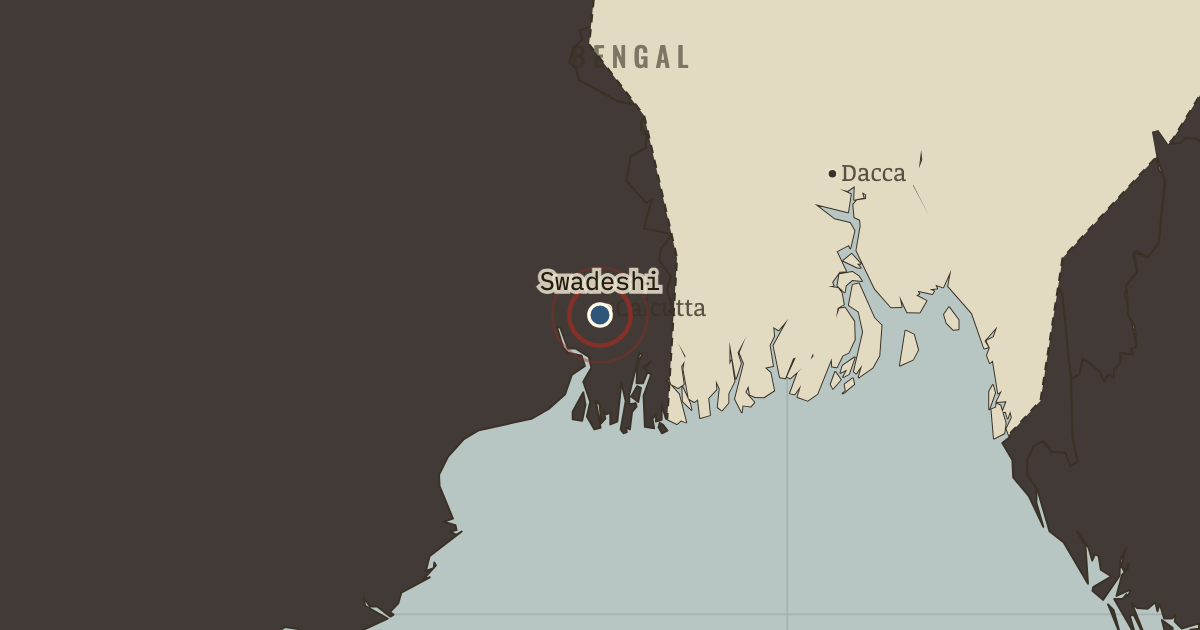 Map showing Calcutta — Swadeshi — Indian Independence & Partition, 1905–1948