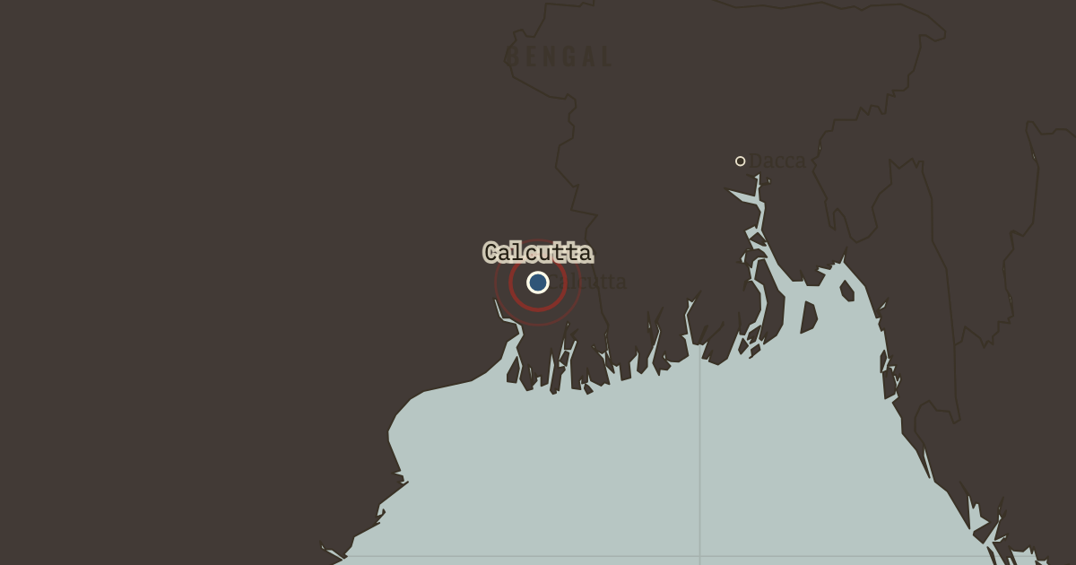 Map showing Calcutta — the capital — Indian Independence & Partition, 1905–1948