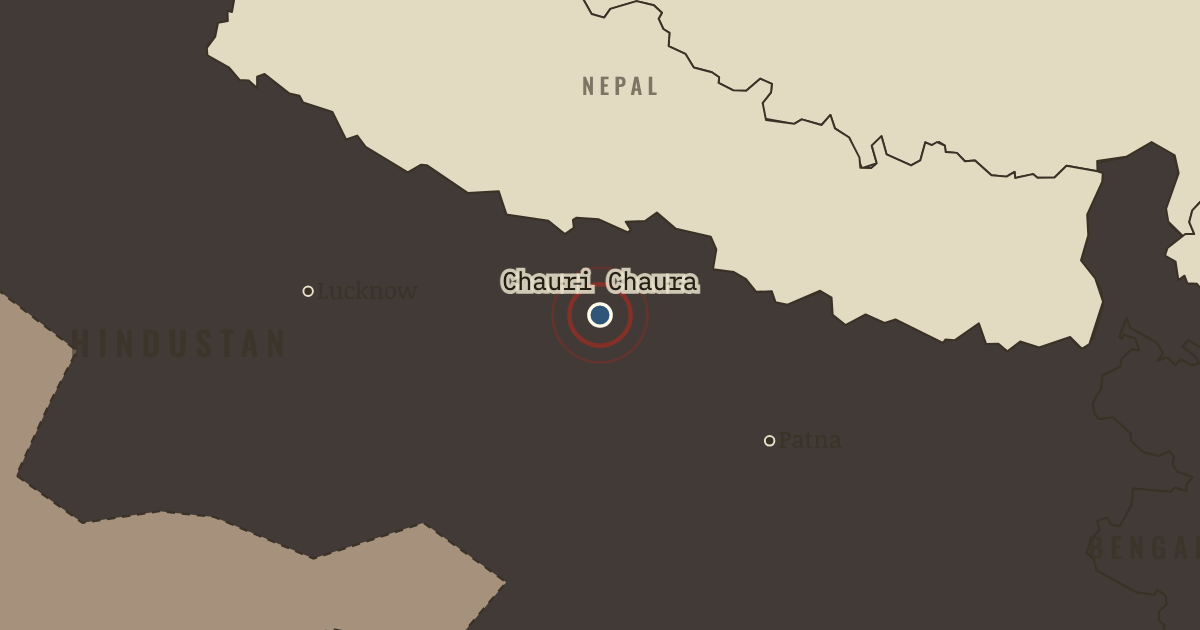 Map showing Chauri Chaura — Indian Independence & Partition, 1905–1948