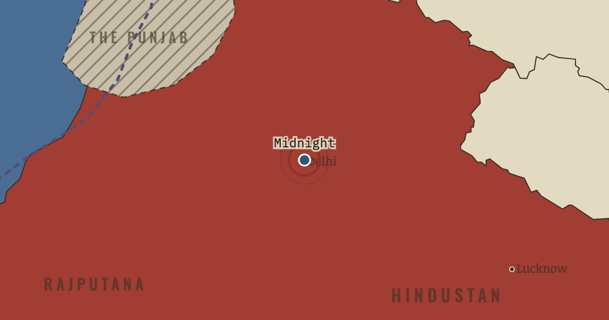 Map showing Delhi — freedom at midnight — Indian Independence & Partition, 1905–1948