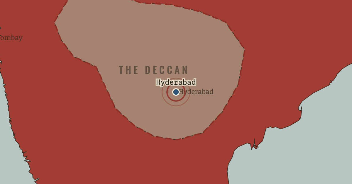 Map showing Hyderabad stands apart — Indian Independence & Partition, 1905–1948