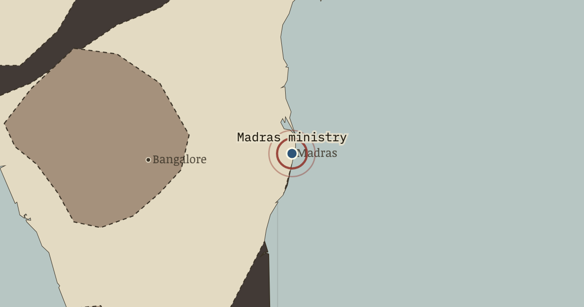 Map showing Madras — Congress takes office — Indian Independence & Partition, 1905–1948