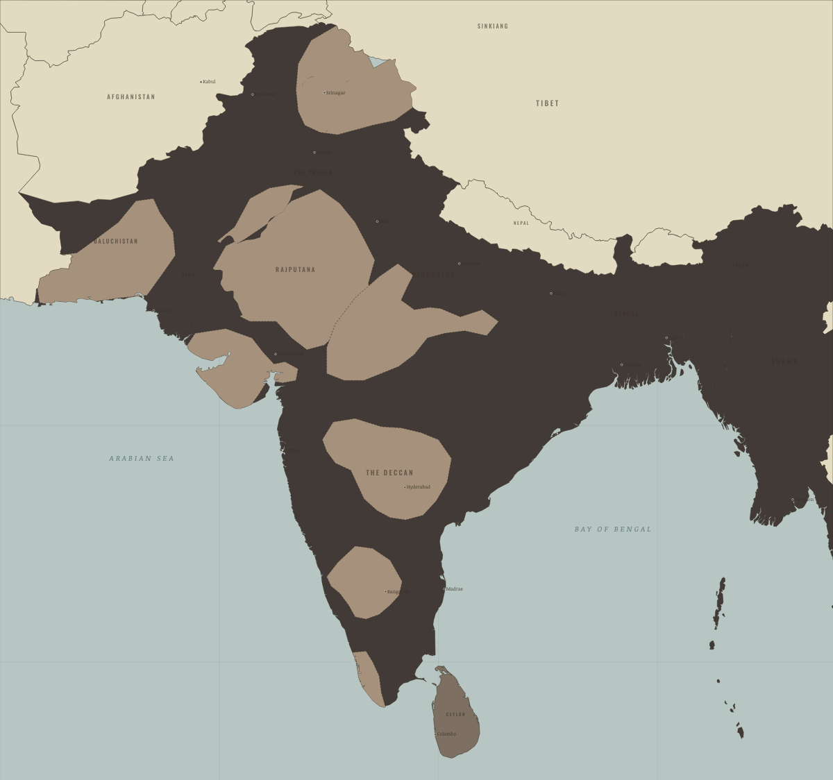 Map of the Indian subcontinent in DEC 1911: The partition annulled