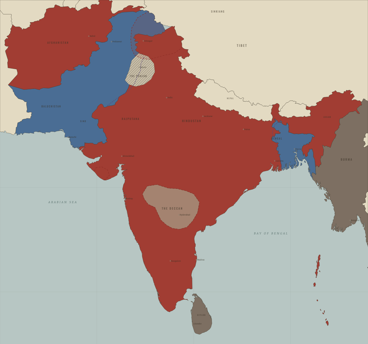 Map of the Indian subcontinent in OCT 1947: War comes to Kashmir