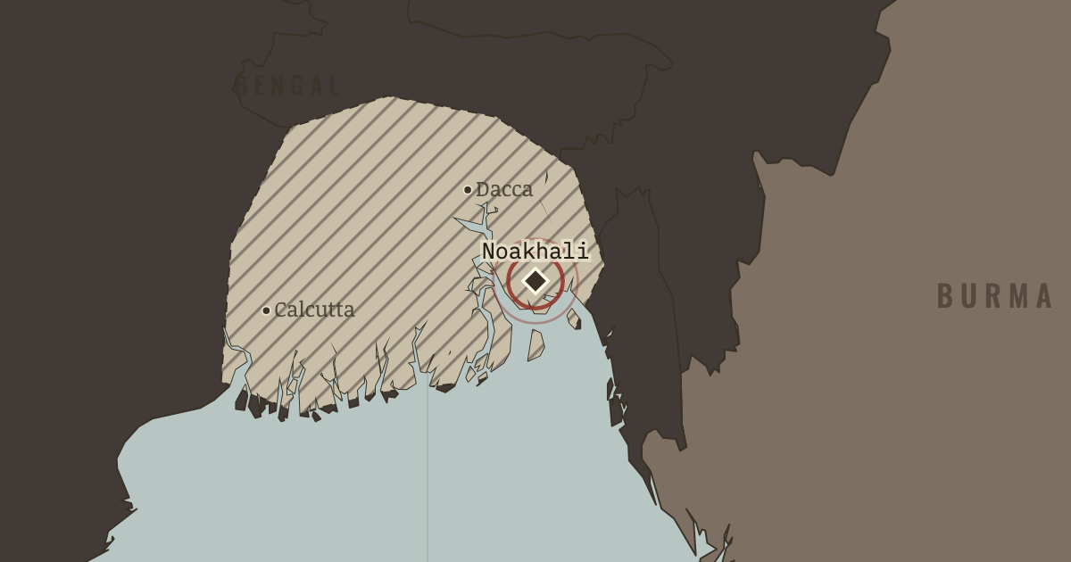 Map showing Noakhali — Indian Independence & Partition, 1905–1948